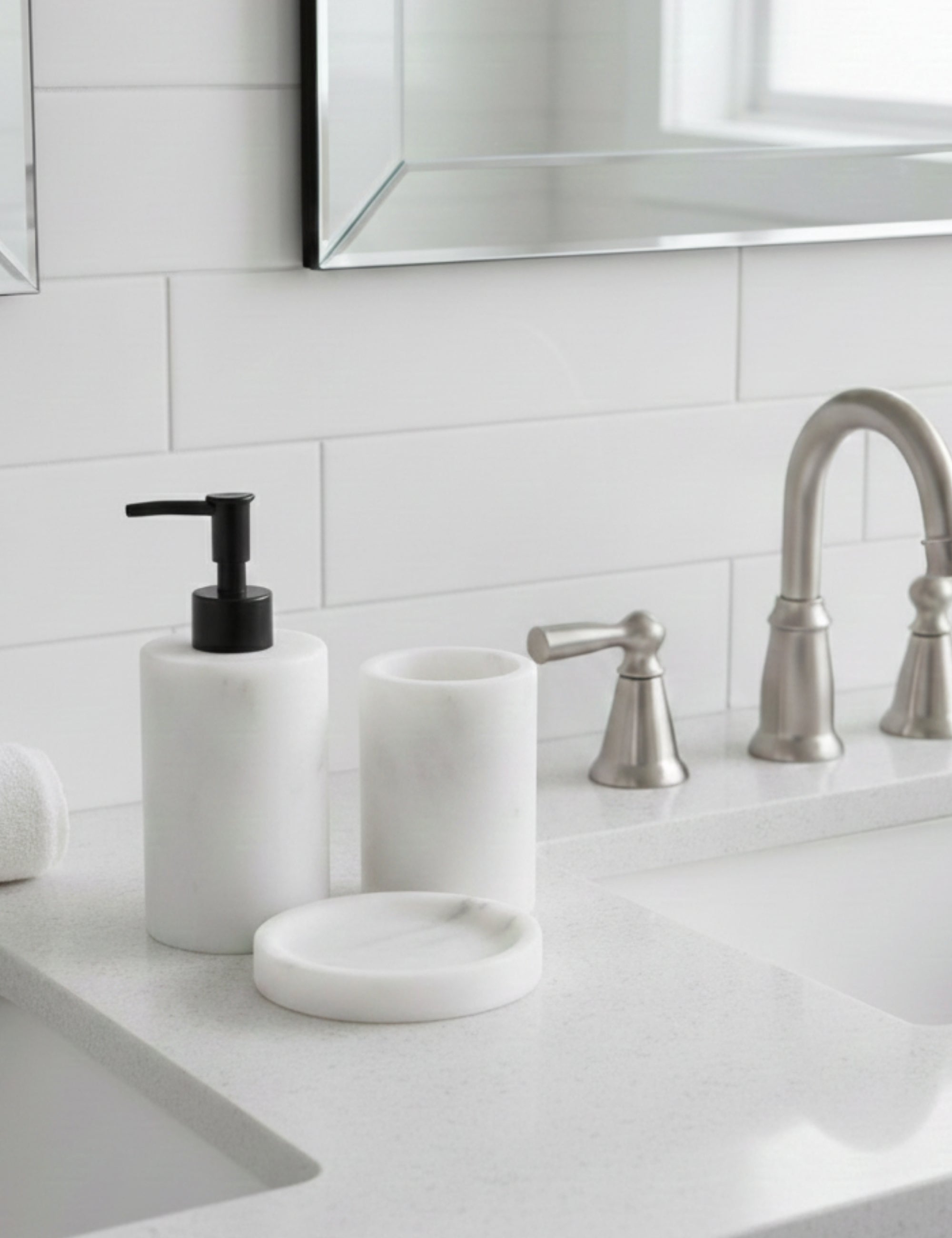 Flora Mermer 3'lü Banyo Seti - Siyah