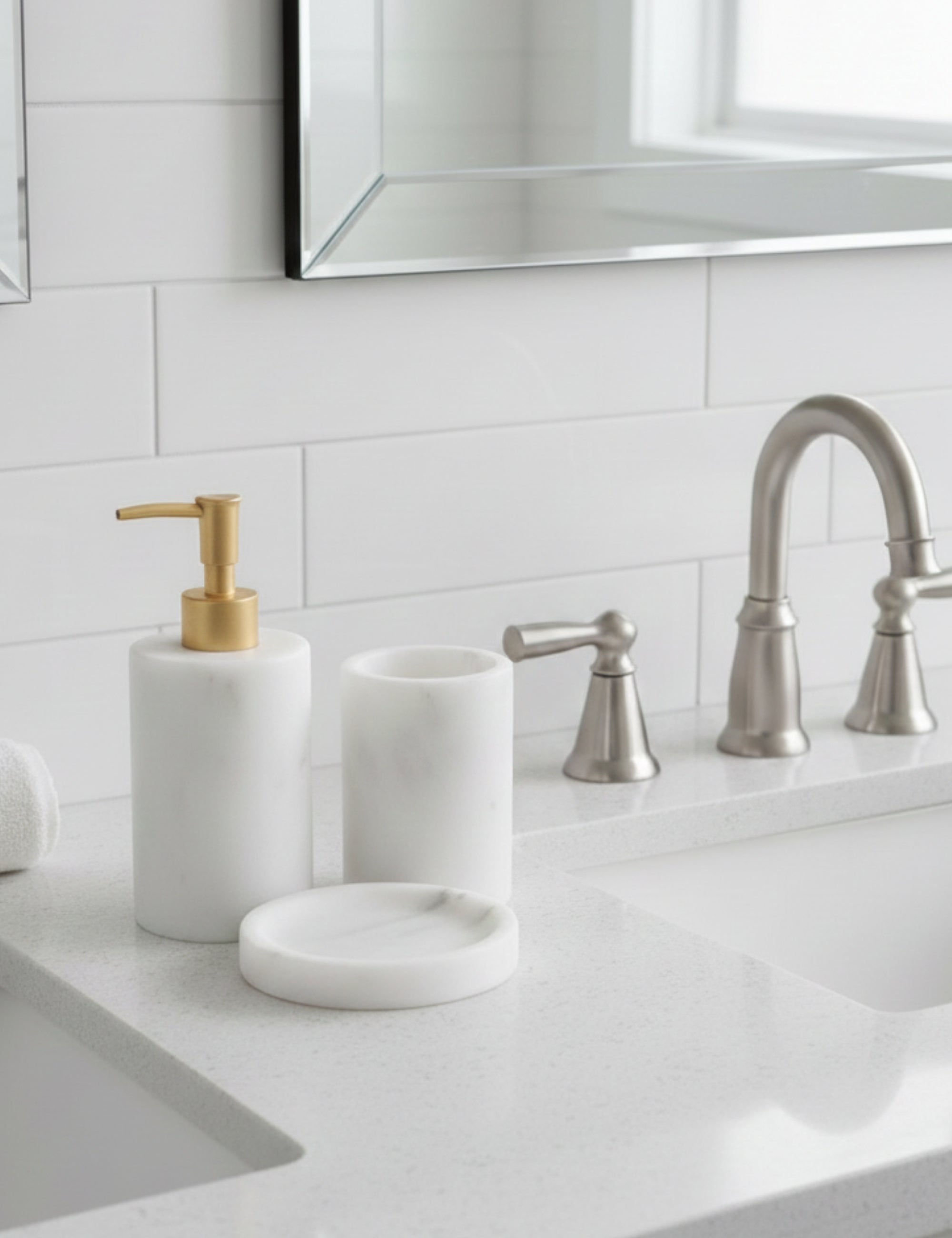 Flora Mermer 3'lü Banyo Seti - Mat Gold