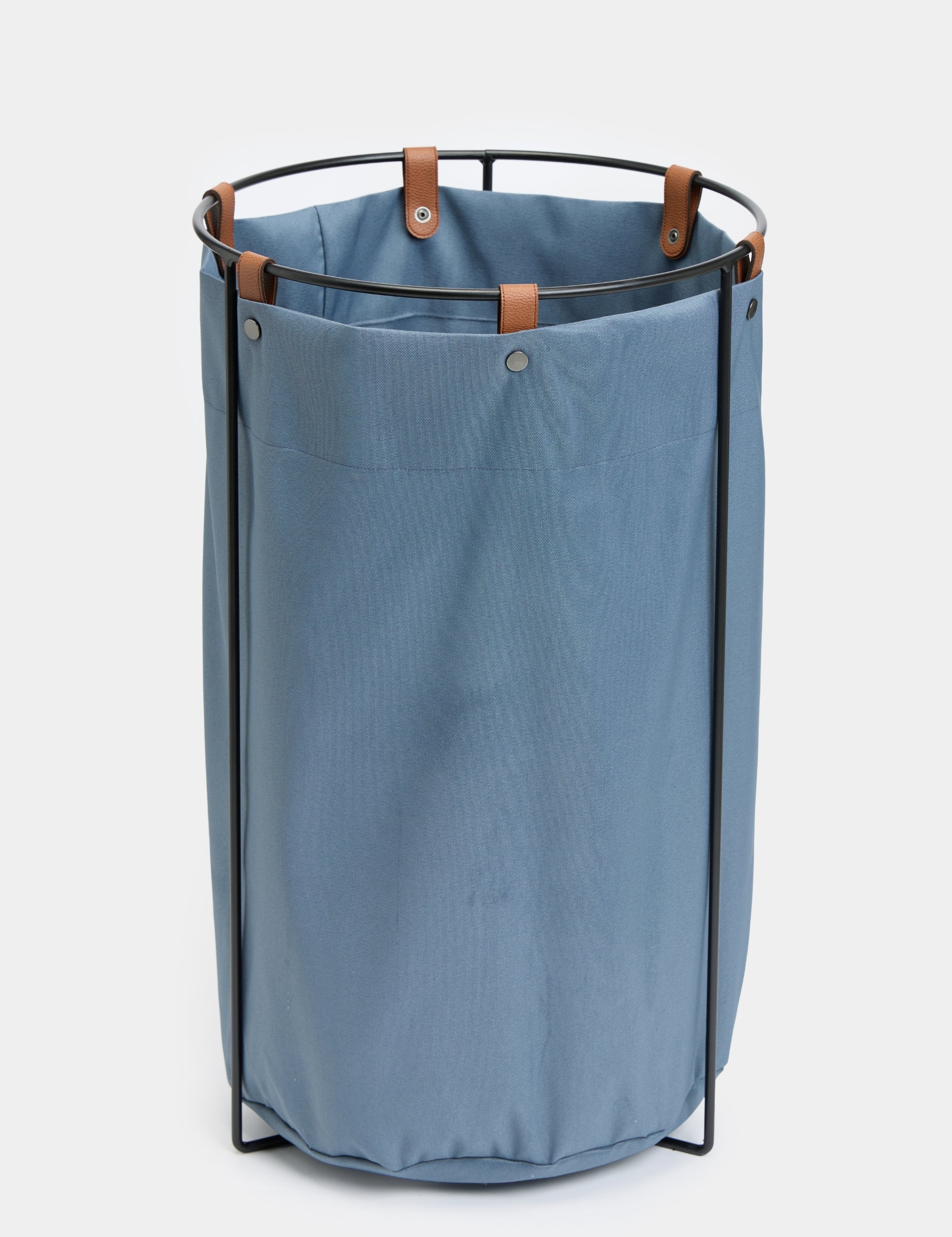 Edda Deri Askılı Metal Gövdeli Retro Çamaşır Sepeti - Füme
