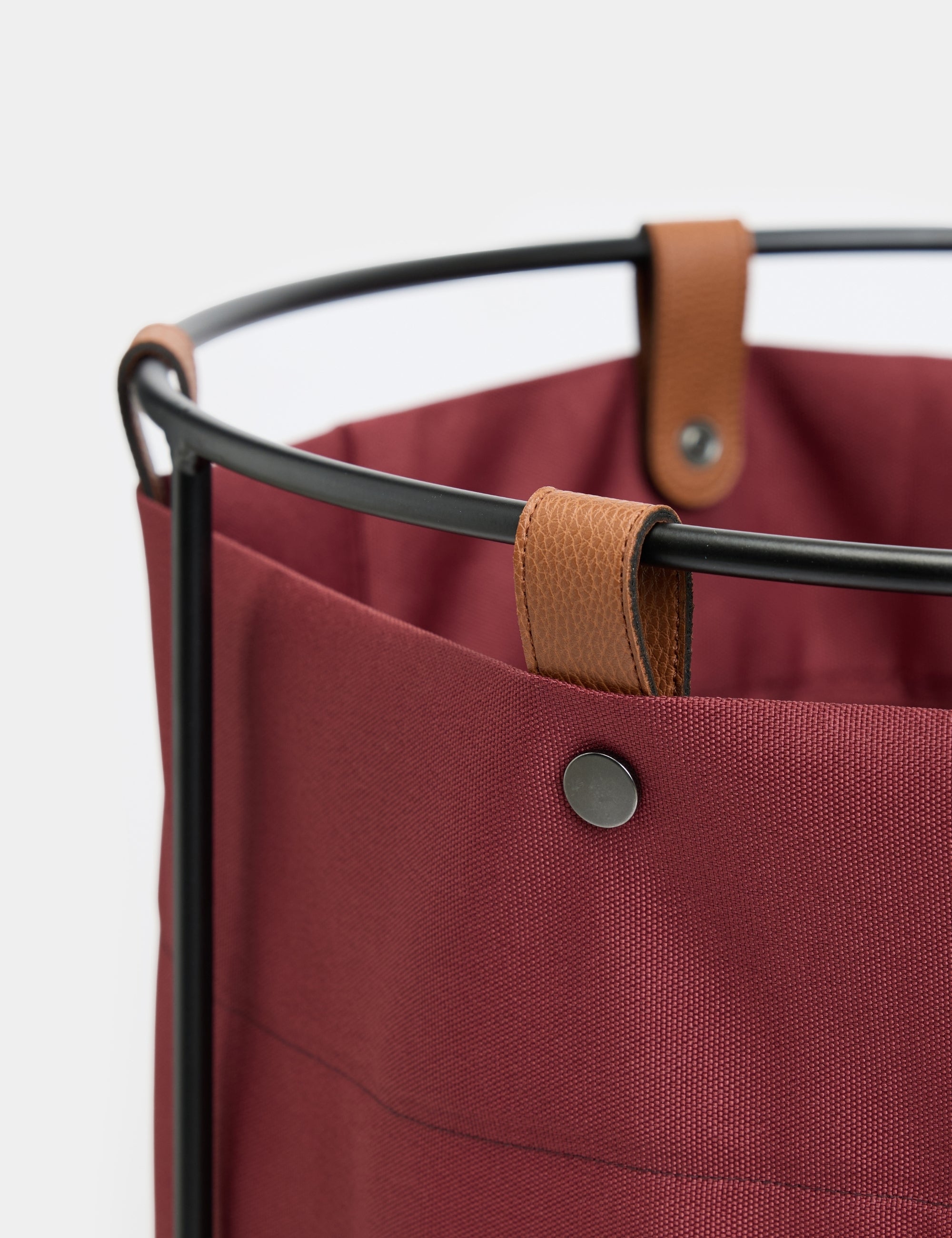 Edda Deri Askılı Metal Gövdeli Retro Çamaşır Sepeti - Bordo