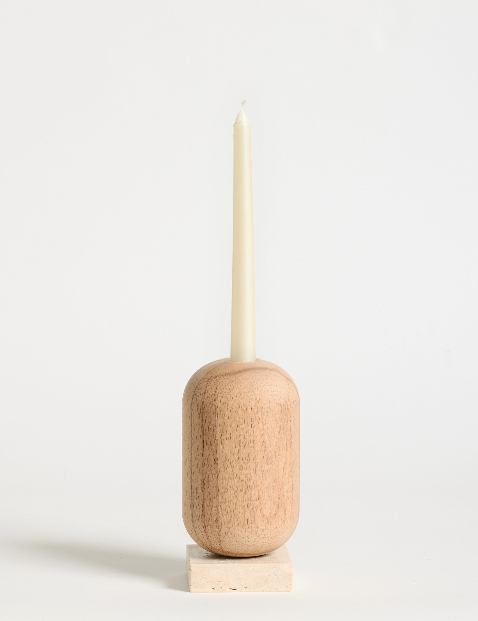 Ahşap Gövdeli Traverten Dekoratif Vazo & Şamdan Seti