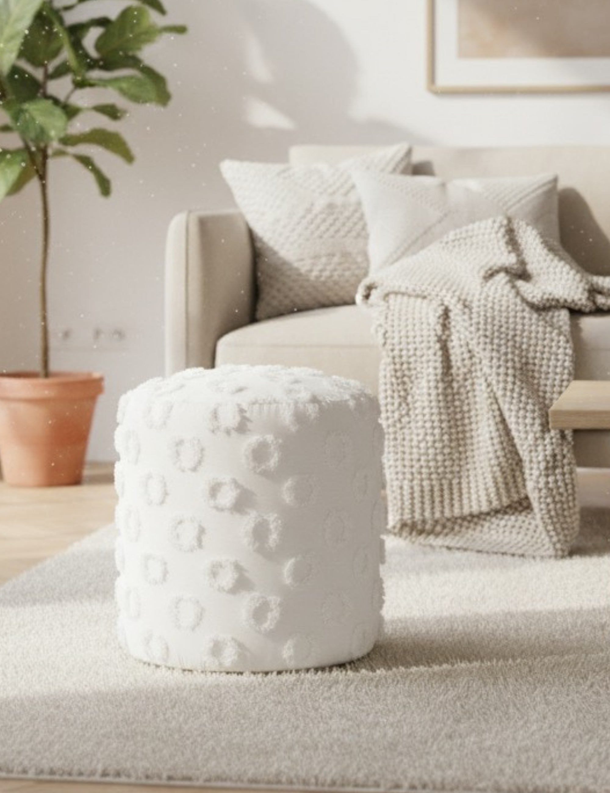 Astrid Dokuma Puf - Beyaz