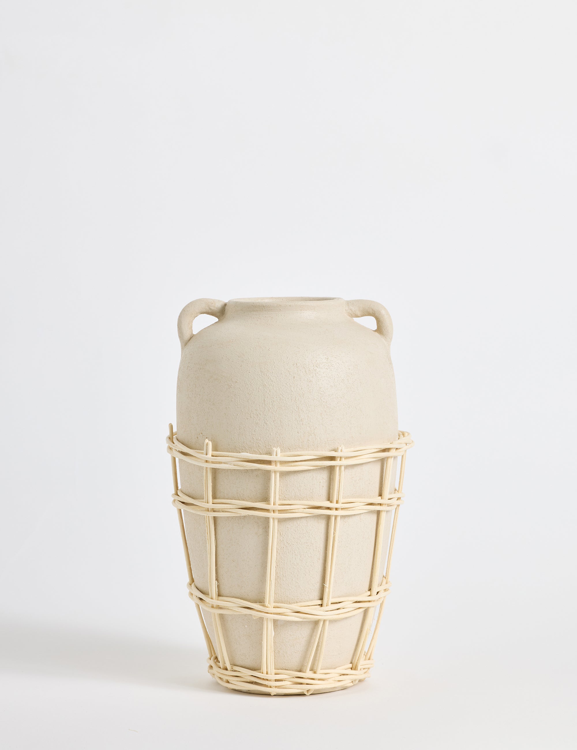 Büyük Doğal Hasır Örgülü Terakota Vazo