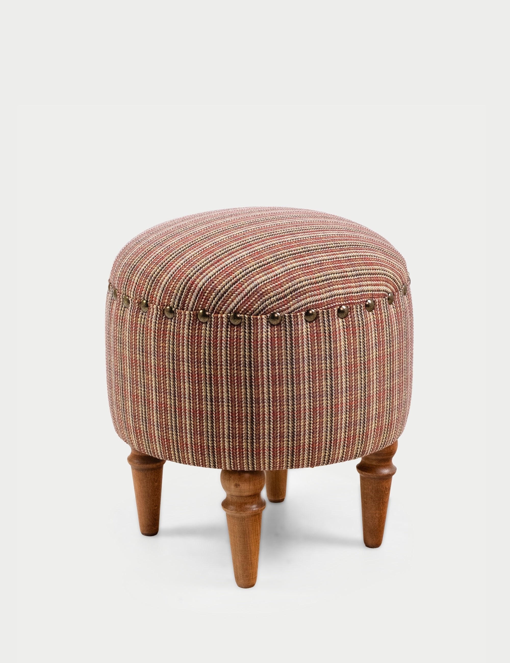 Saga Nostajik Ekose Ahşap Ayaklı Puf