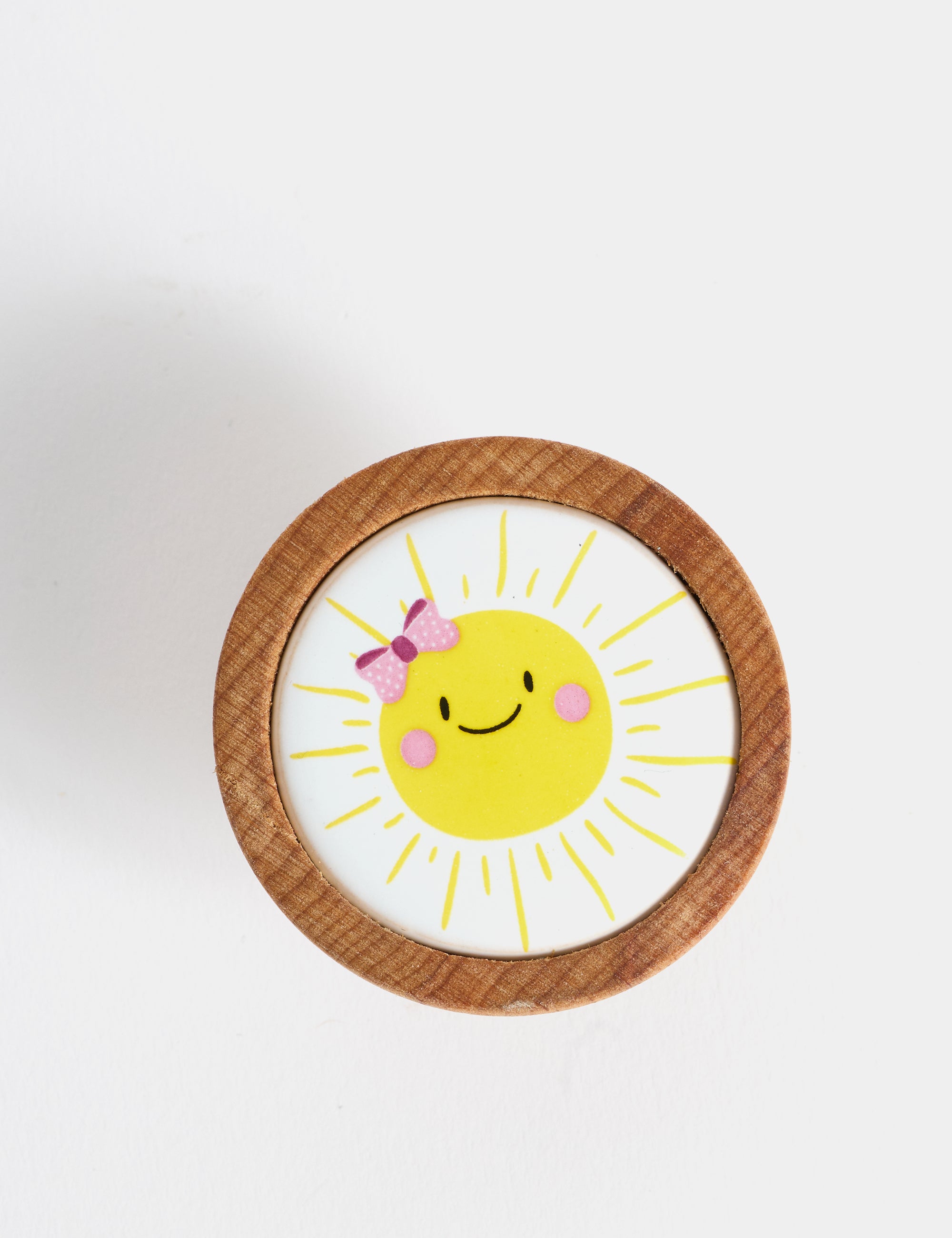 Güneş Desenli Porselen ve Ahşap Tekli Çocuk Kulp