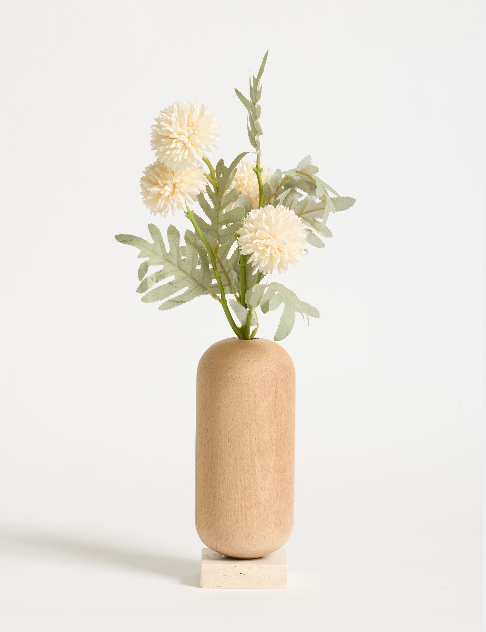 Ahşap Gövdeli Traverten Dekoratif Vazo & Şamdan Seti