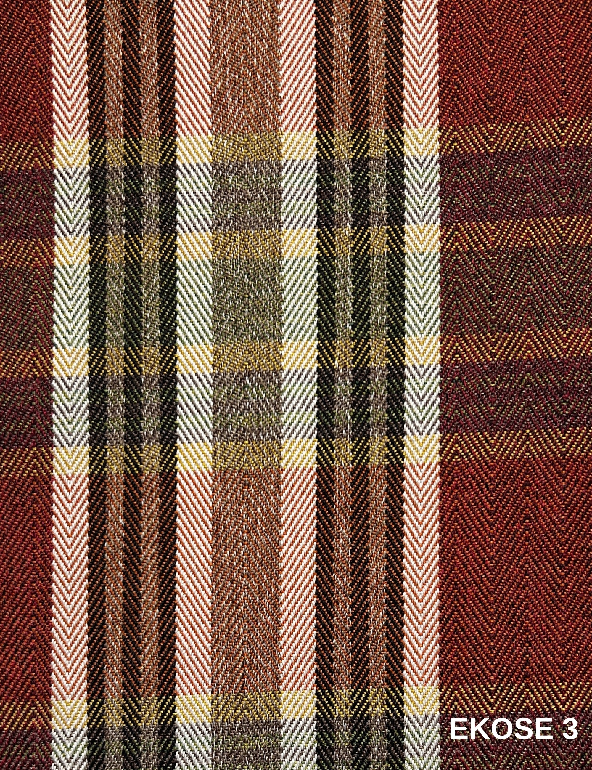 Saga Nostajik Ekose Ahşap Ayaklı Puf