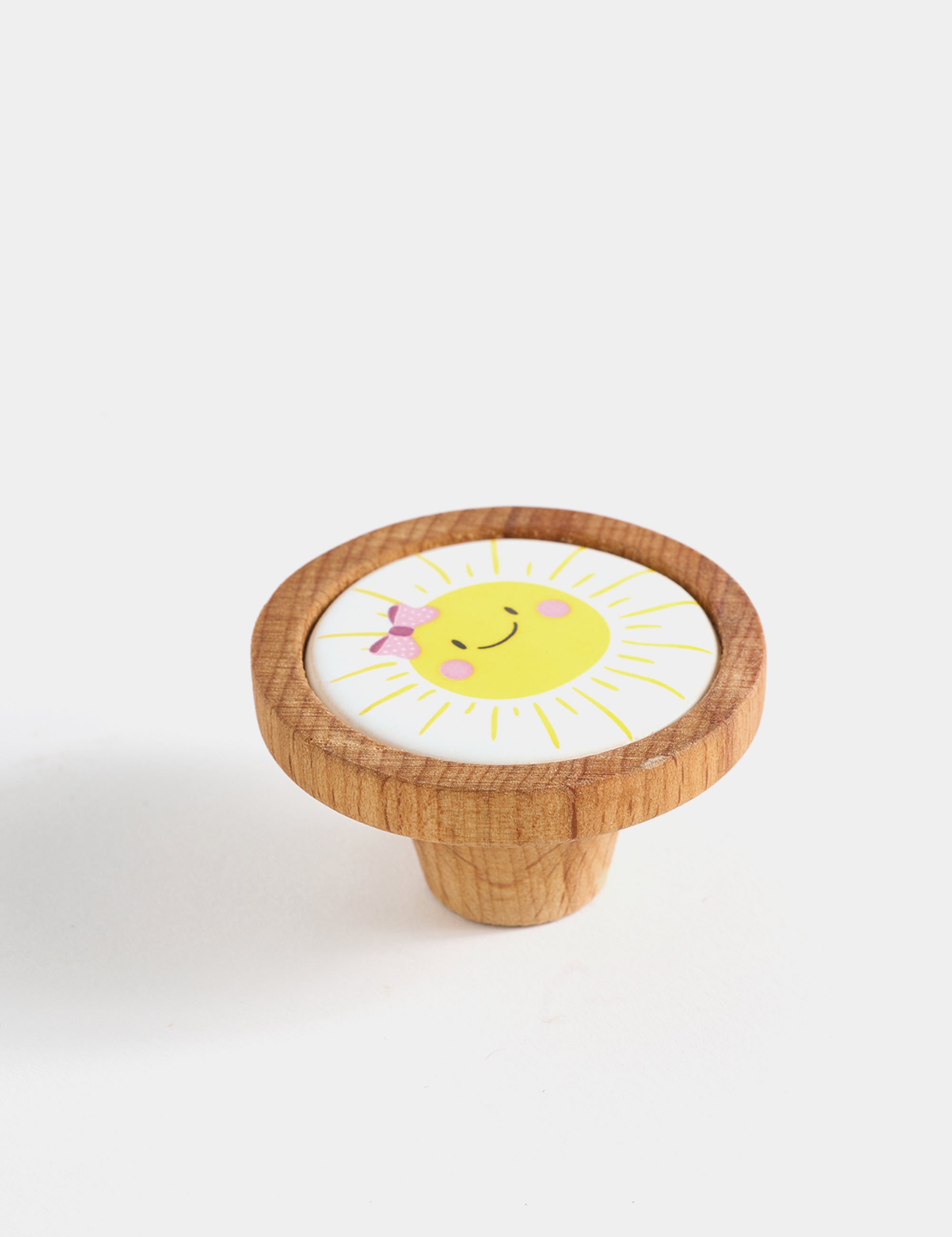 Güneş Desenli Porselen ve Ahşap Tekli Çocuk Kulp