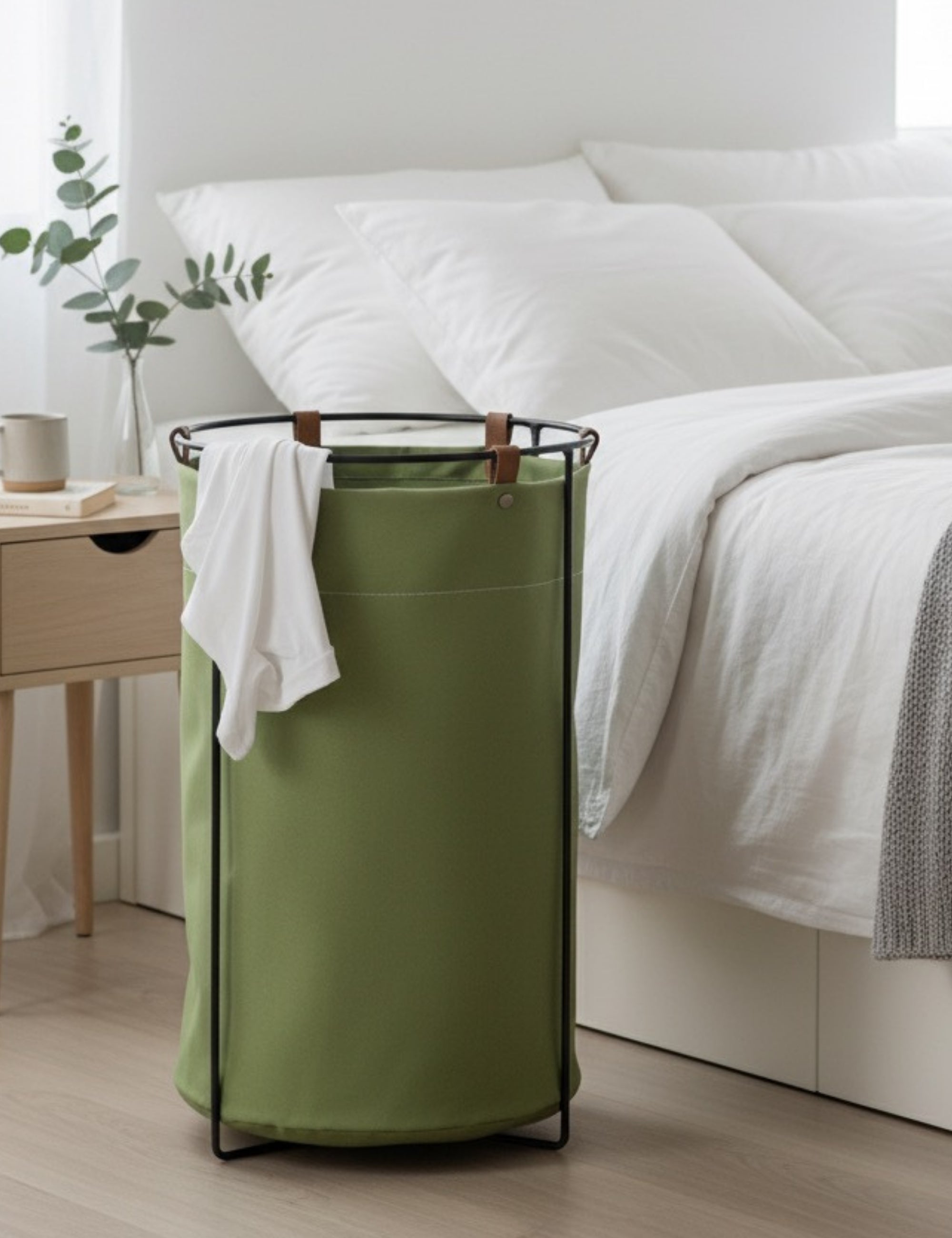 Edda Deri Askılı Metal Gövdeli Retro Çamaşır Sepeti - Yeşil
