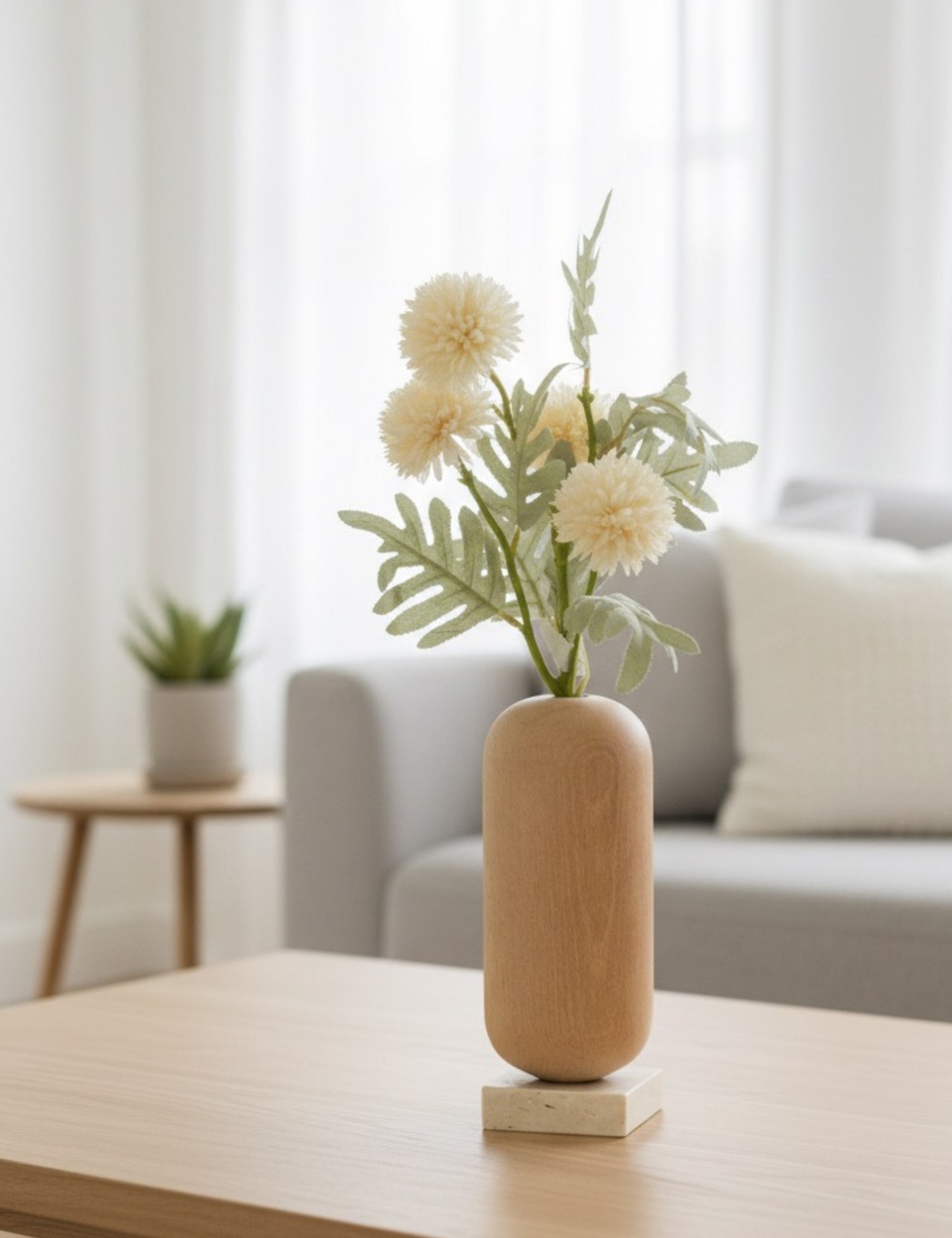 Ahşap Gövdeli Traverten Dekoratif Vazo