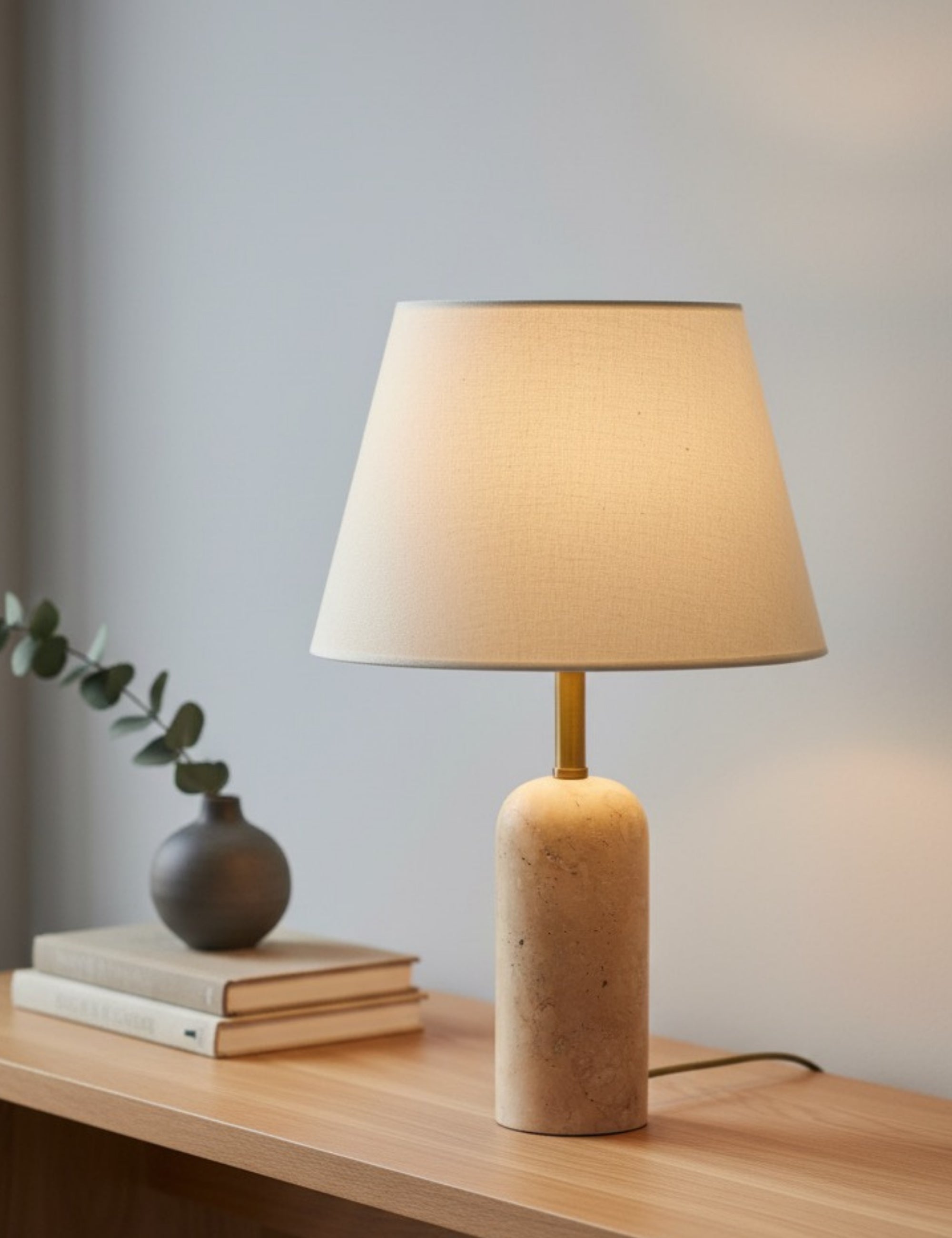 Luum Kumaş Şapkalı Traverten Abajur