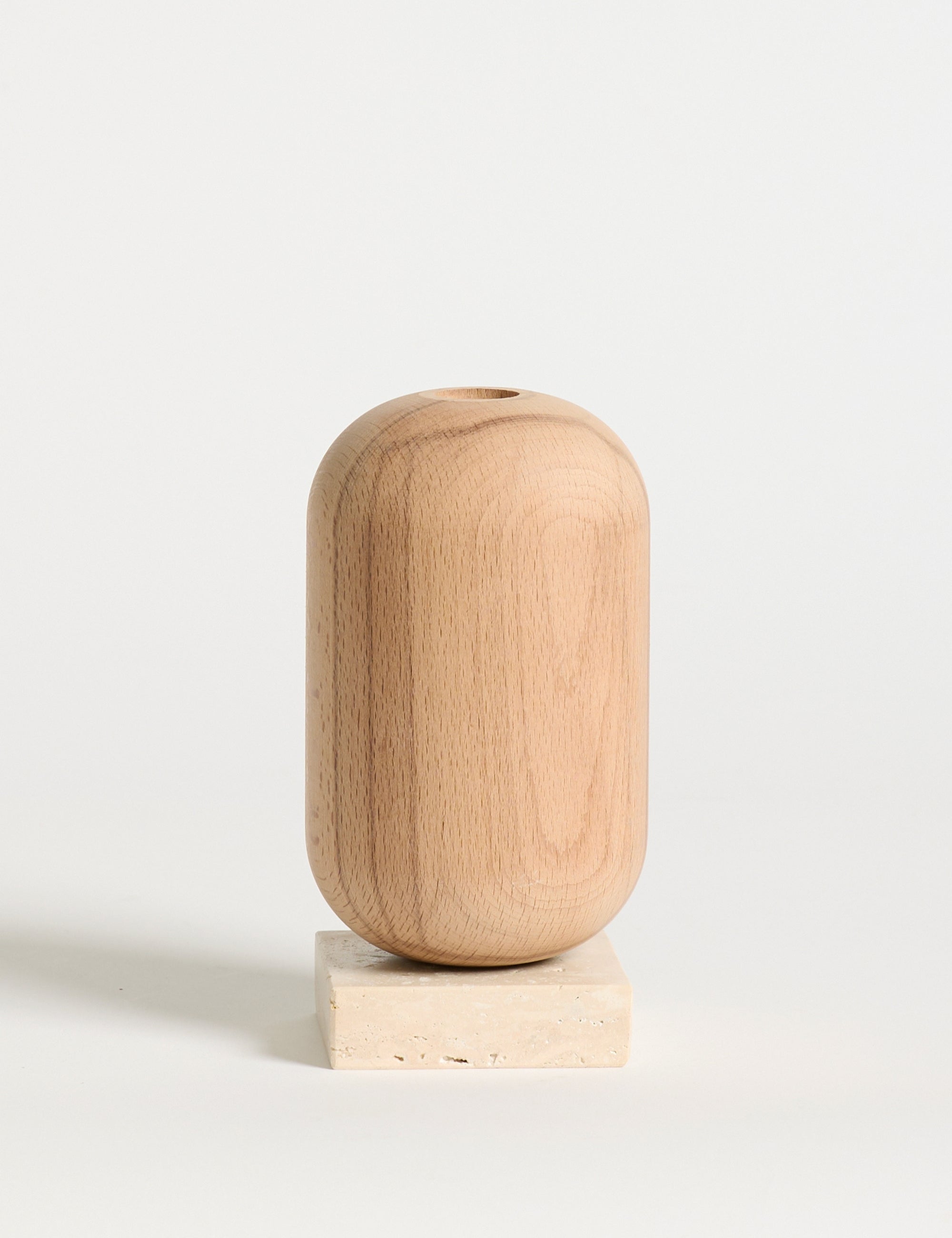 Ahşap Gövdeli Traverten Dekoratif Vazo & Şamdan Seti