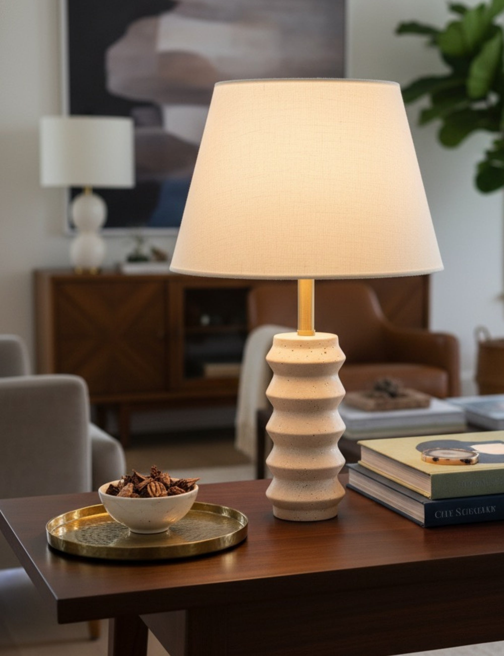 Meya Kumaş Şapkalı Traverten Abajur