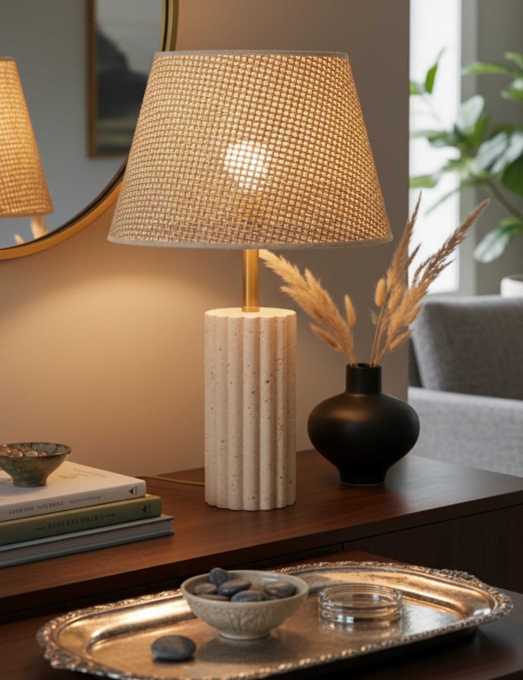 Astra Hasır Şapkalı Traverten Abajur