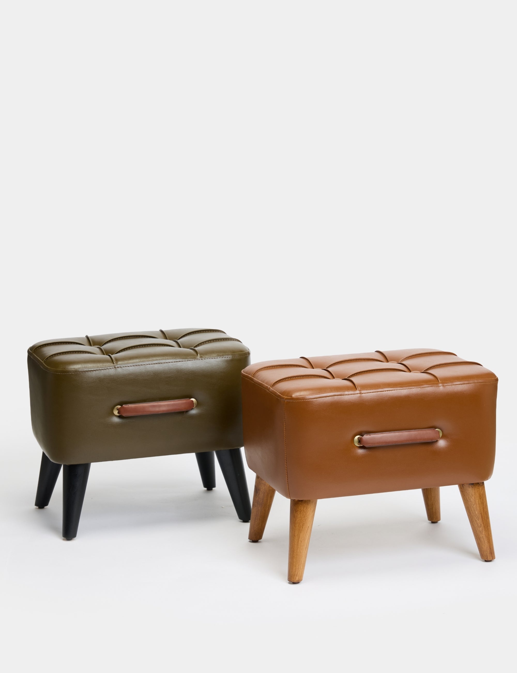 Ottocase Nostaljik El Yapımı Kapitone Deri Puf - Kahverengi