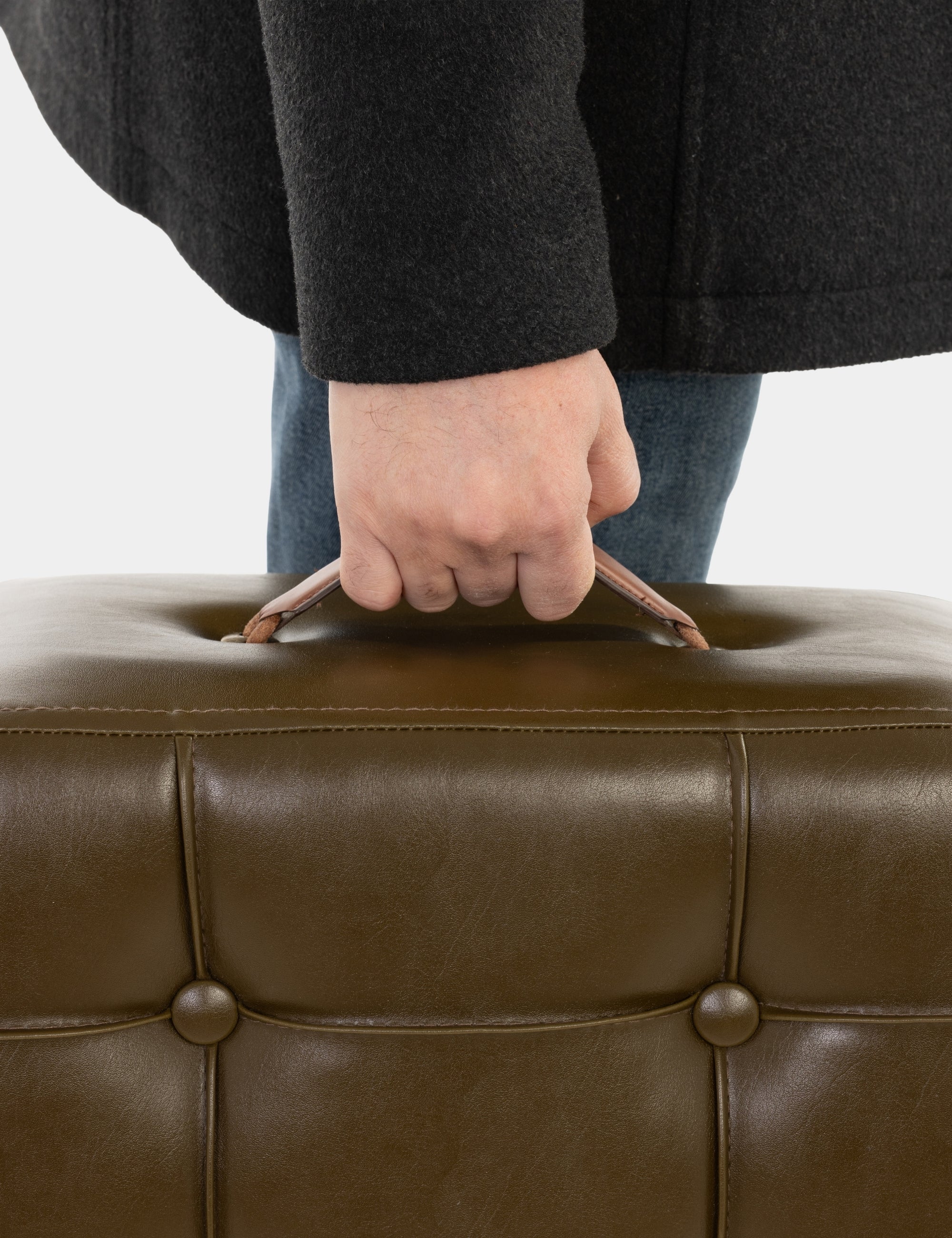 Ottocase Nostaljik El Yapımı Kapitone Deri Puf - Haki