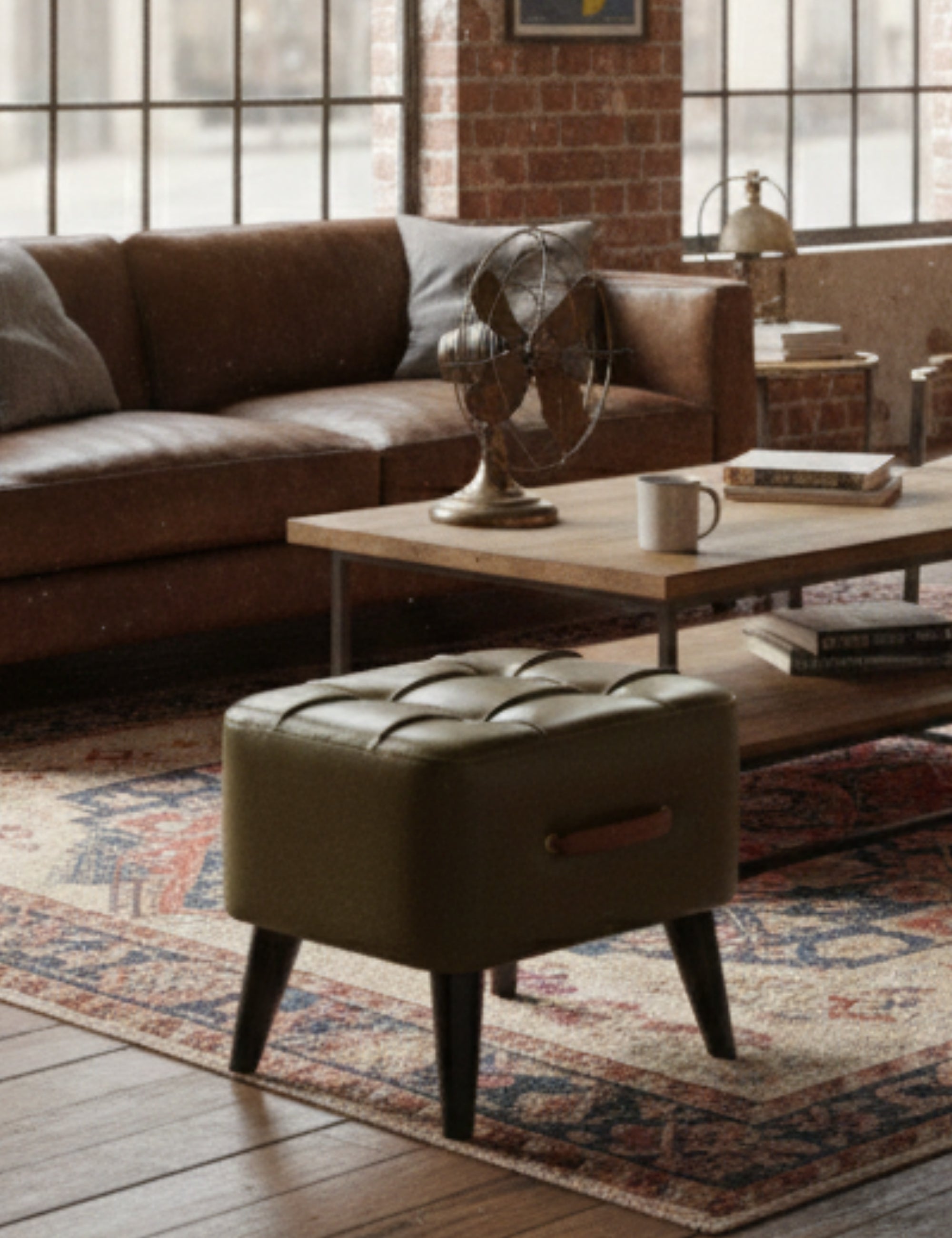 Ottocase Nostaljik El Yapımı Kapitone Deri Puf