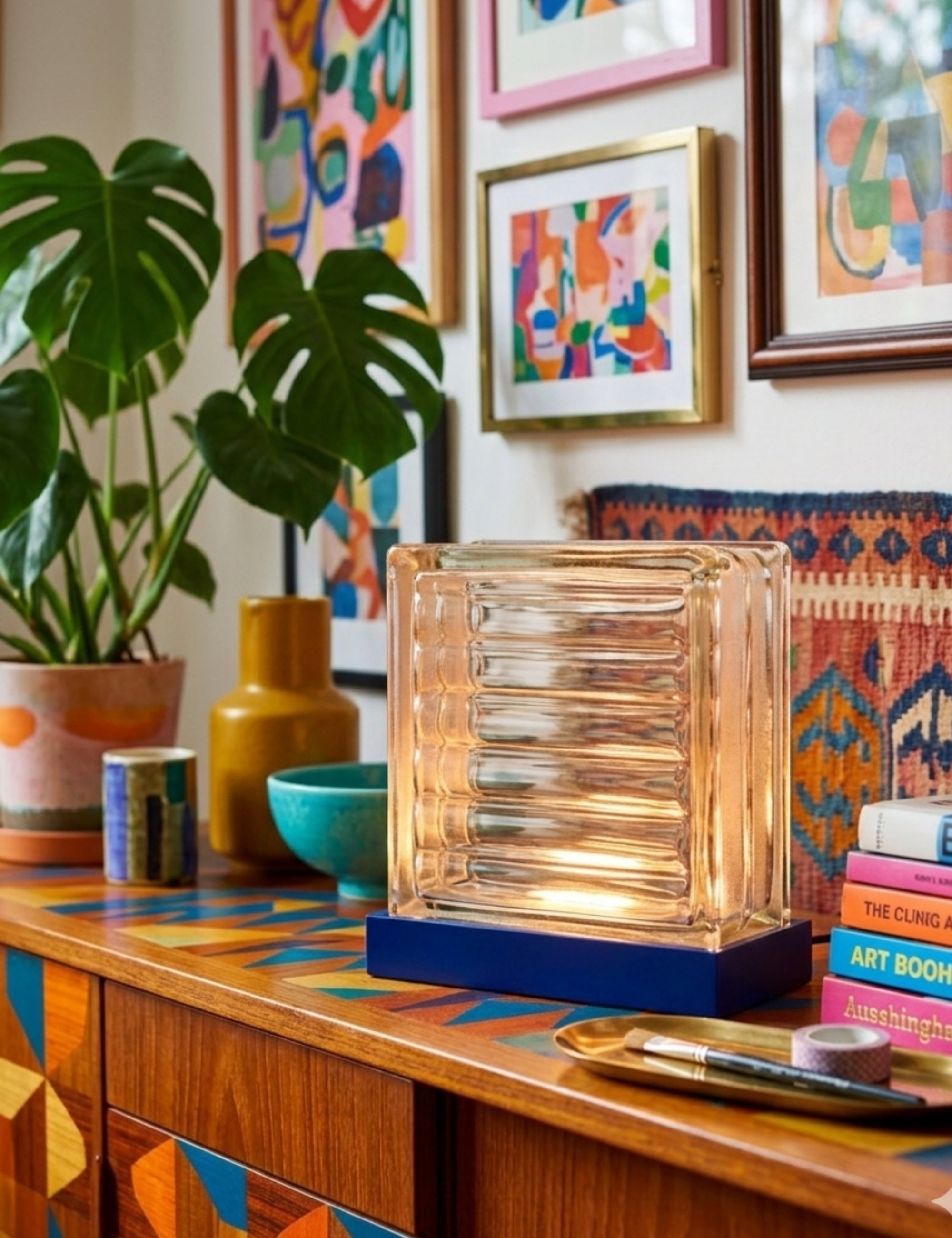 Mood Block Line Dekoratif Abajur - Lacivert