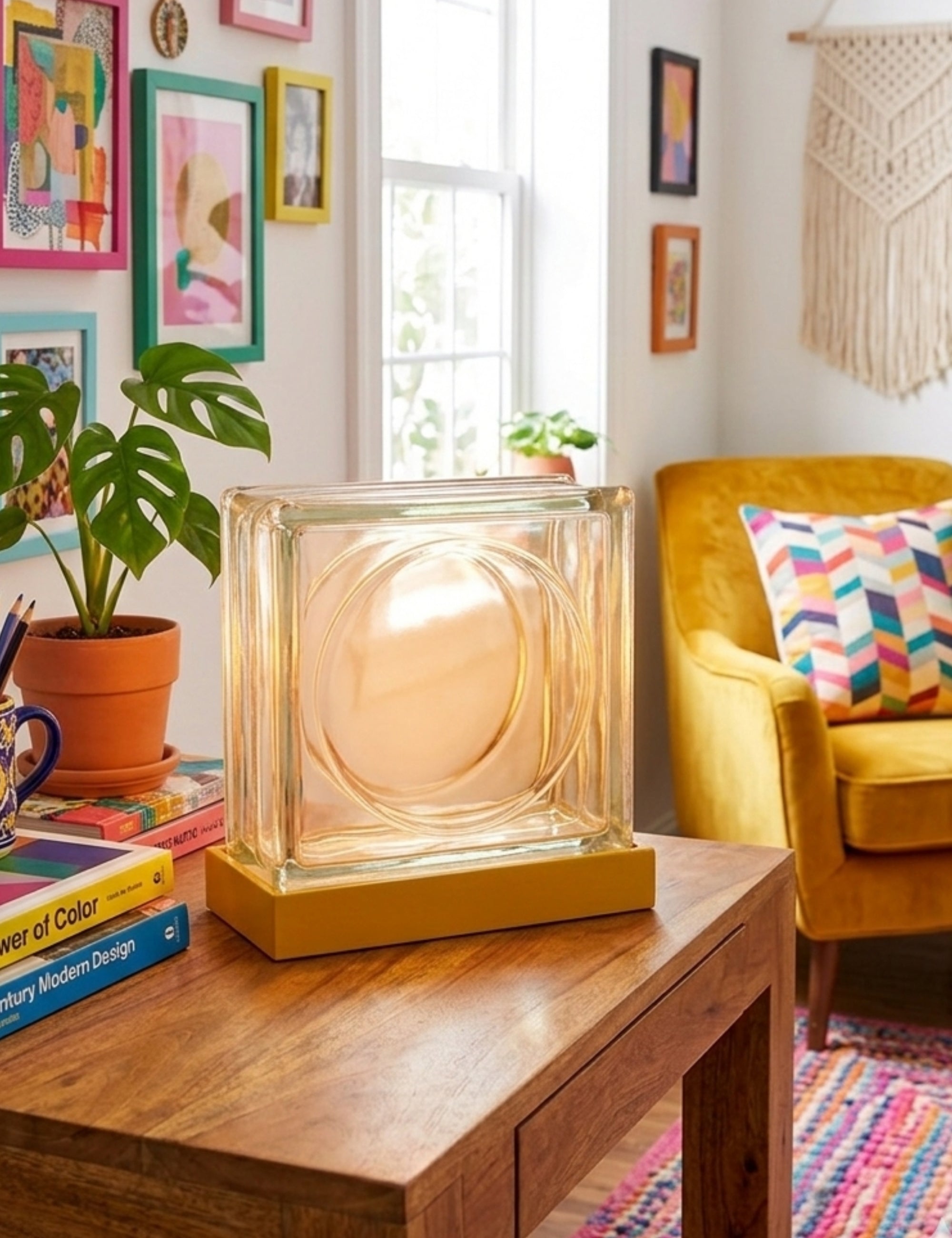 Mood Block Round Dekoratif Abajur - Hardal Sarısı