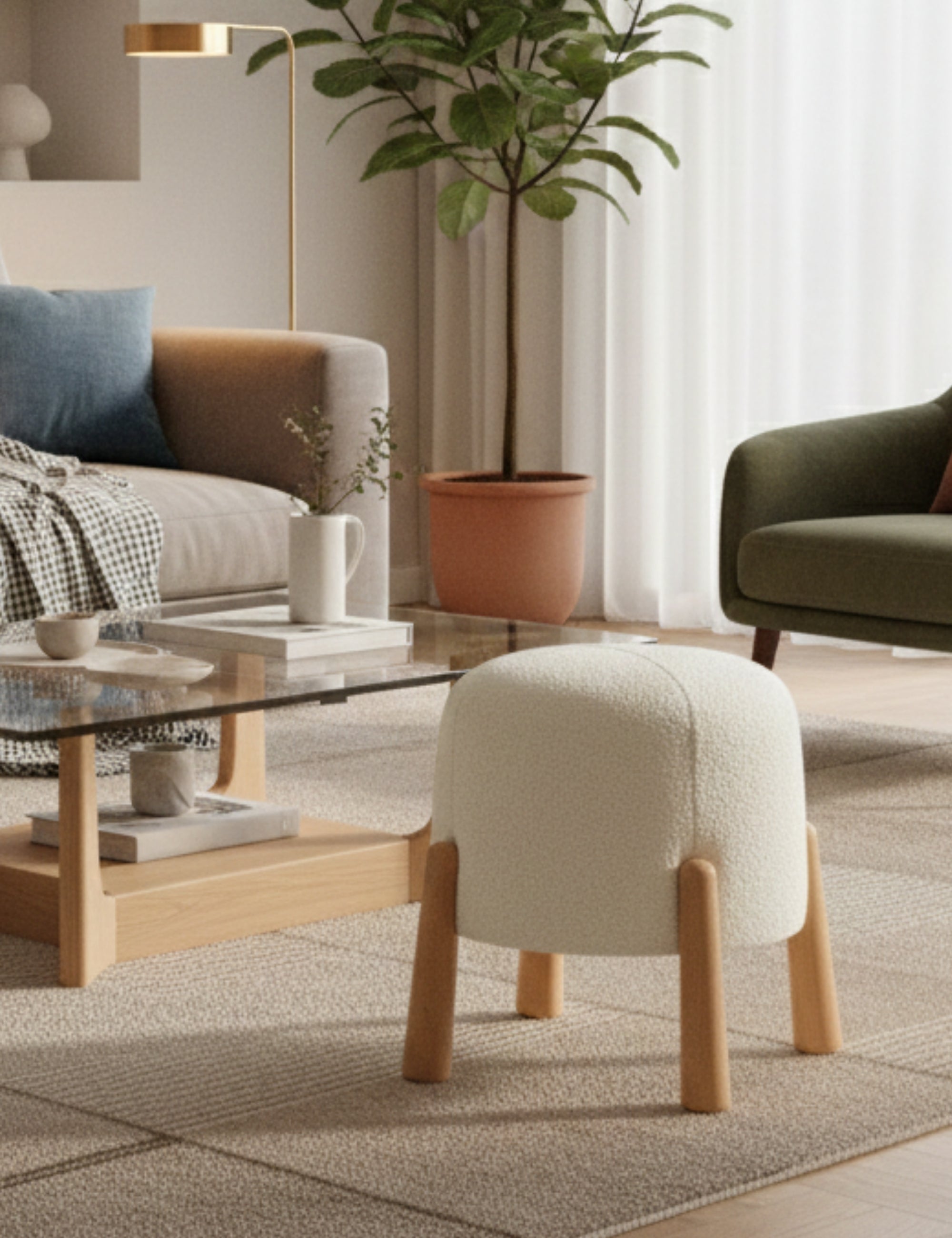 Floki Naturel Ahşap Ayaklı Puf