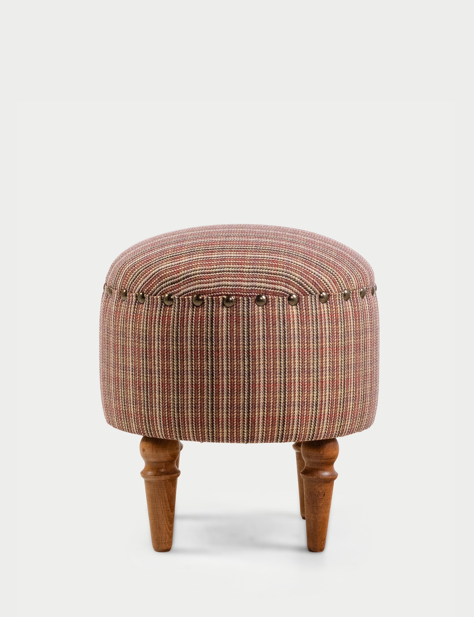 Saga Nostajik Ekose Ahşap Ayaklı Puf