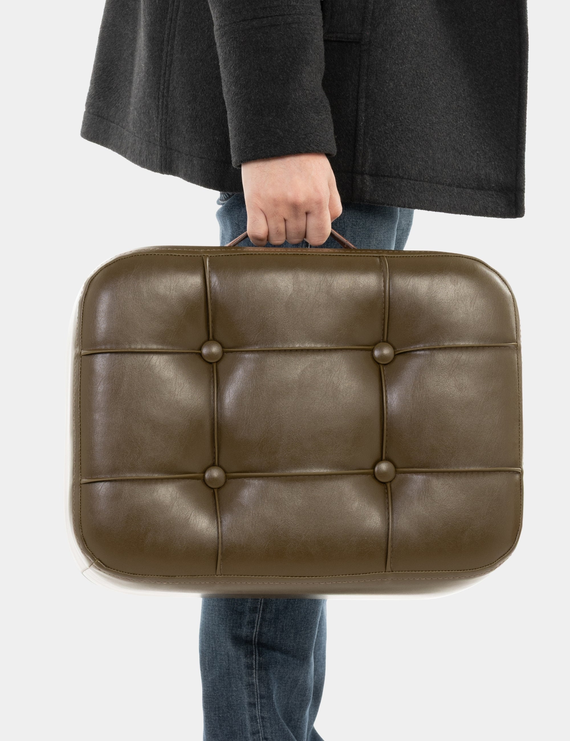 Ottocase Nostaljik El Yapımı Kapitone Deri Puf - Haki