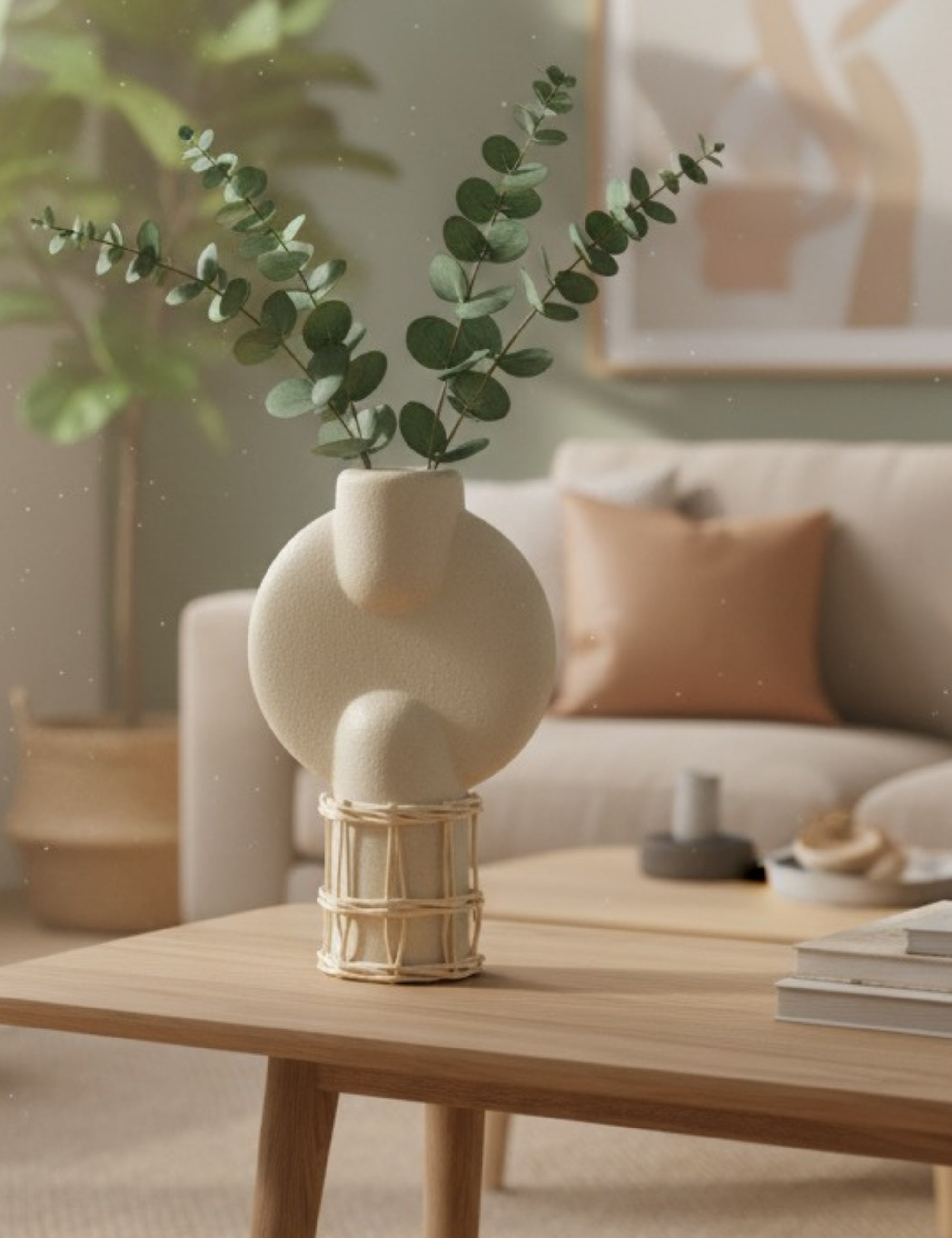 Silindir Doğal Hasır Örgülü Terakota Vazo