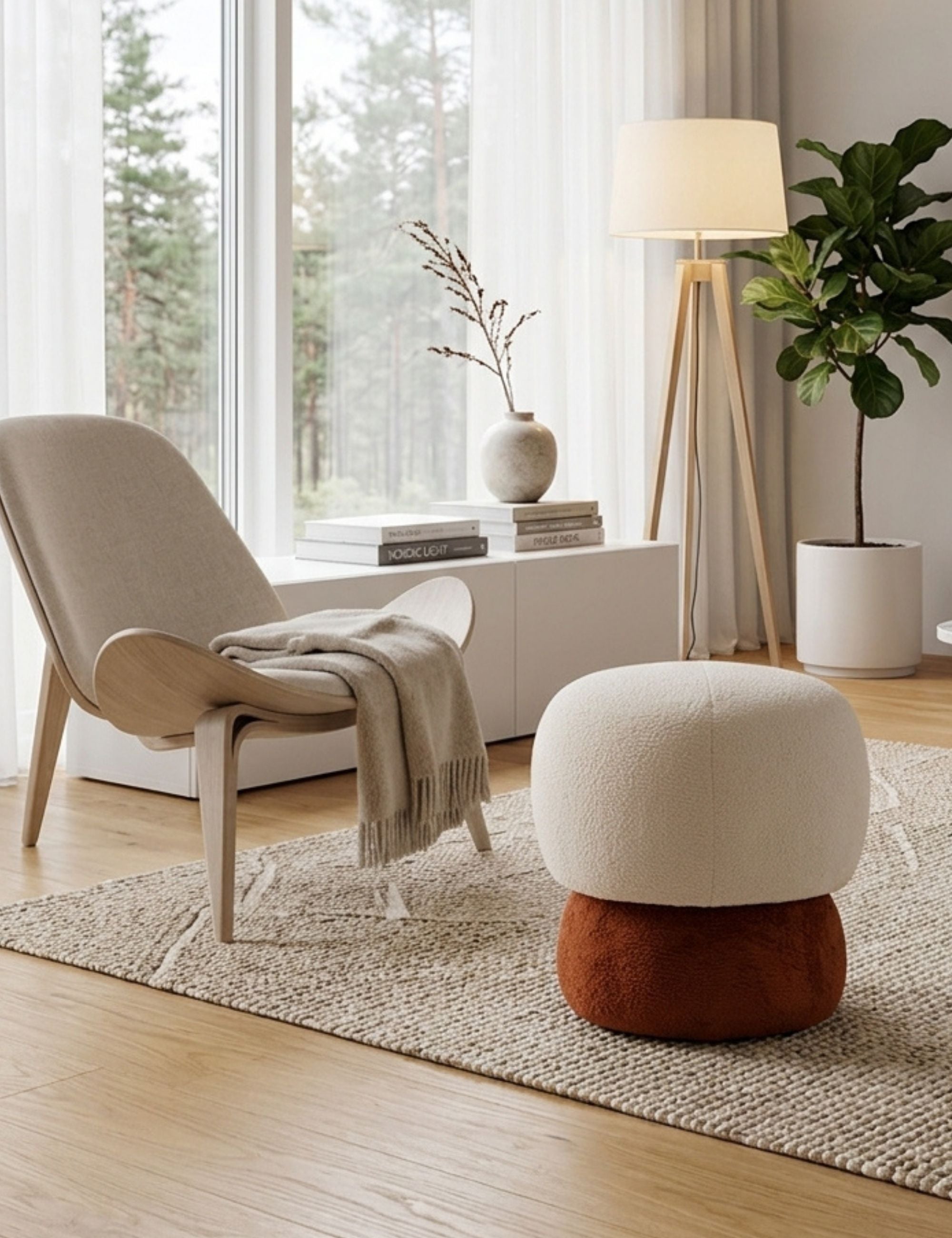 Coco Minimalist Puf - Krem/Turuncu