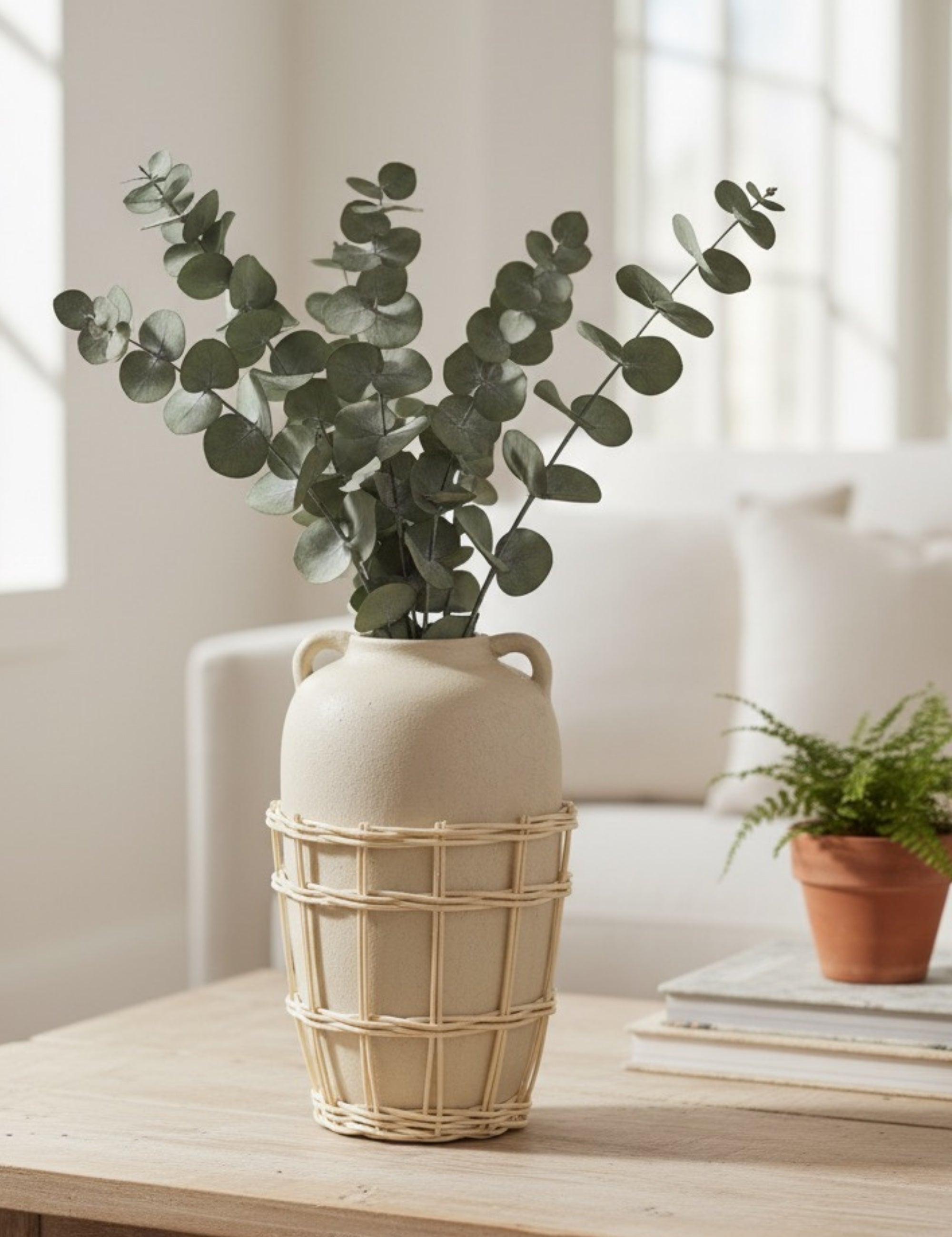 Büyük Doğal Hasır Örgülü Terakota Vazo