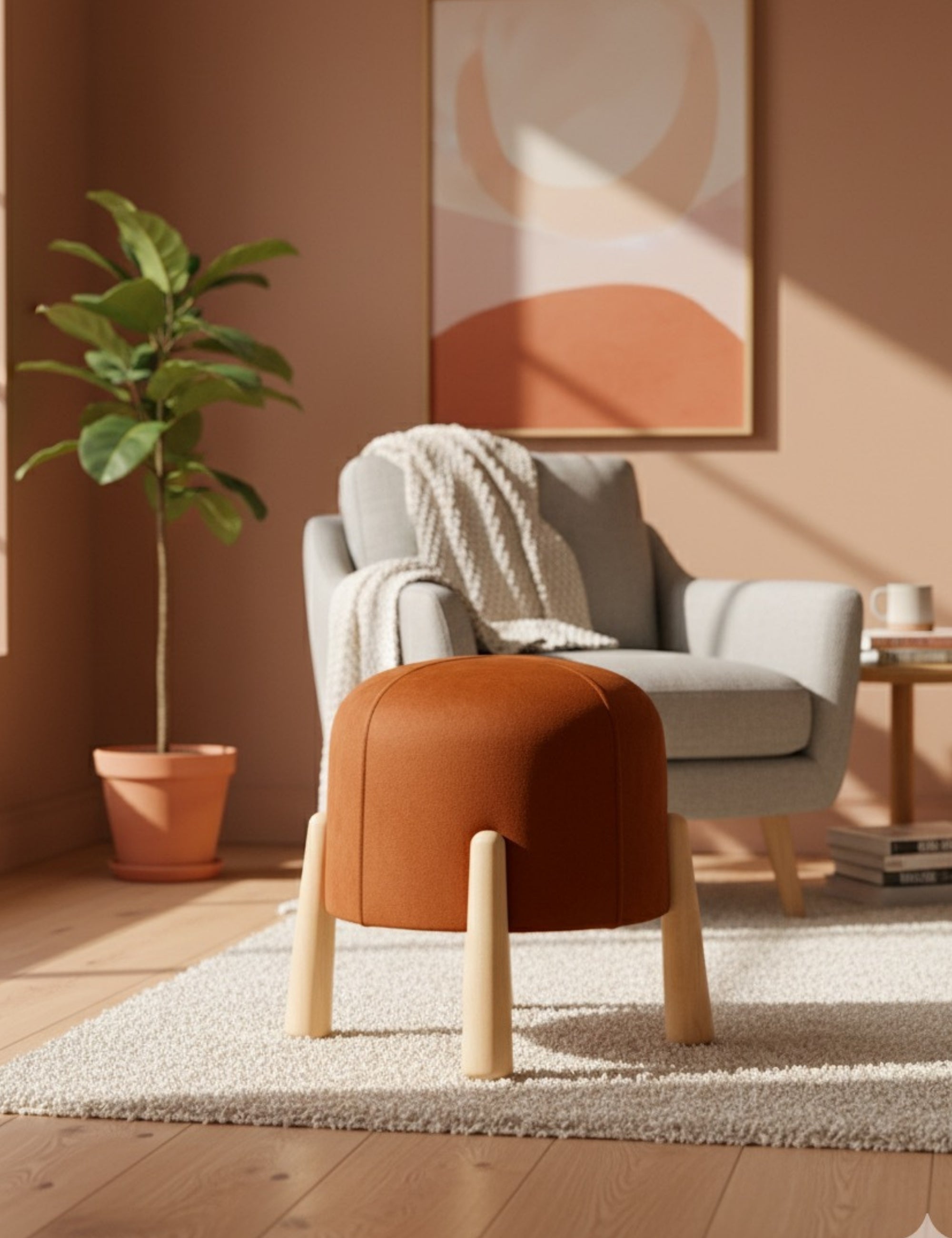 Floki Naturel Ahşap Ayaklı Puf