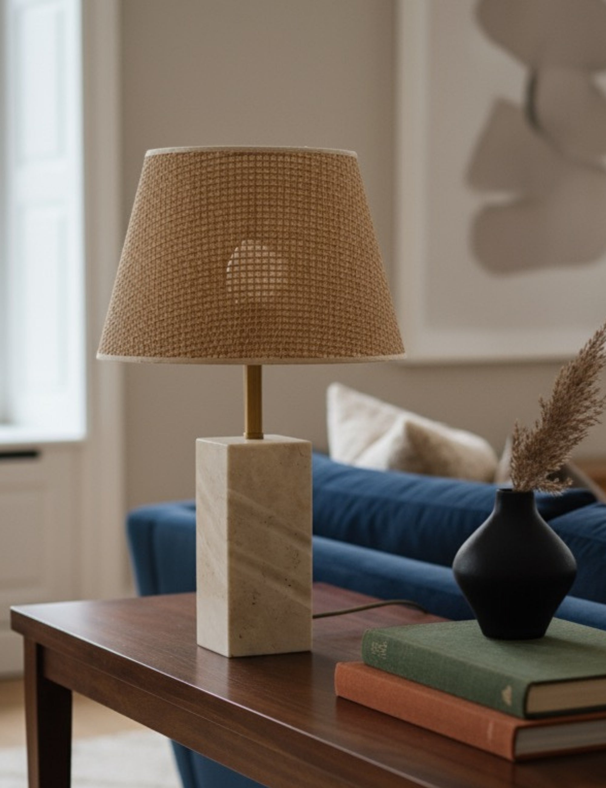 Valen Hasır Şapkalı Traverten Abajur