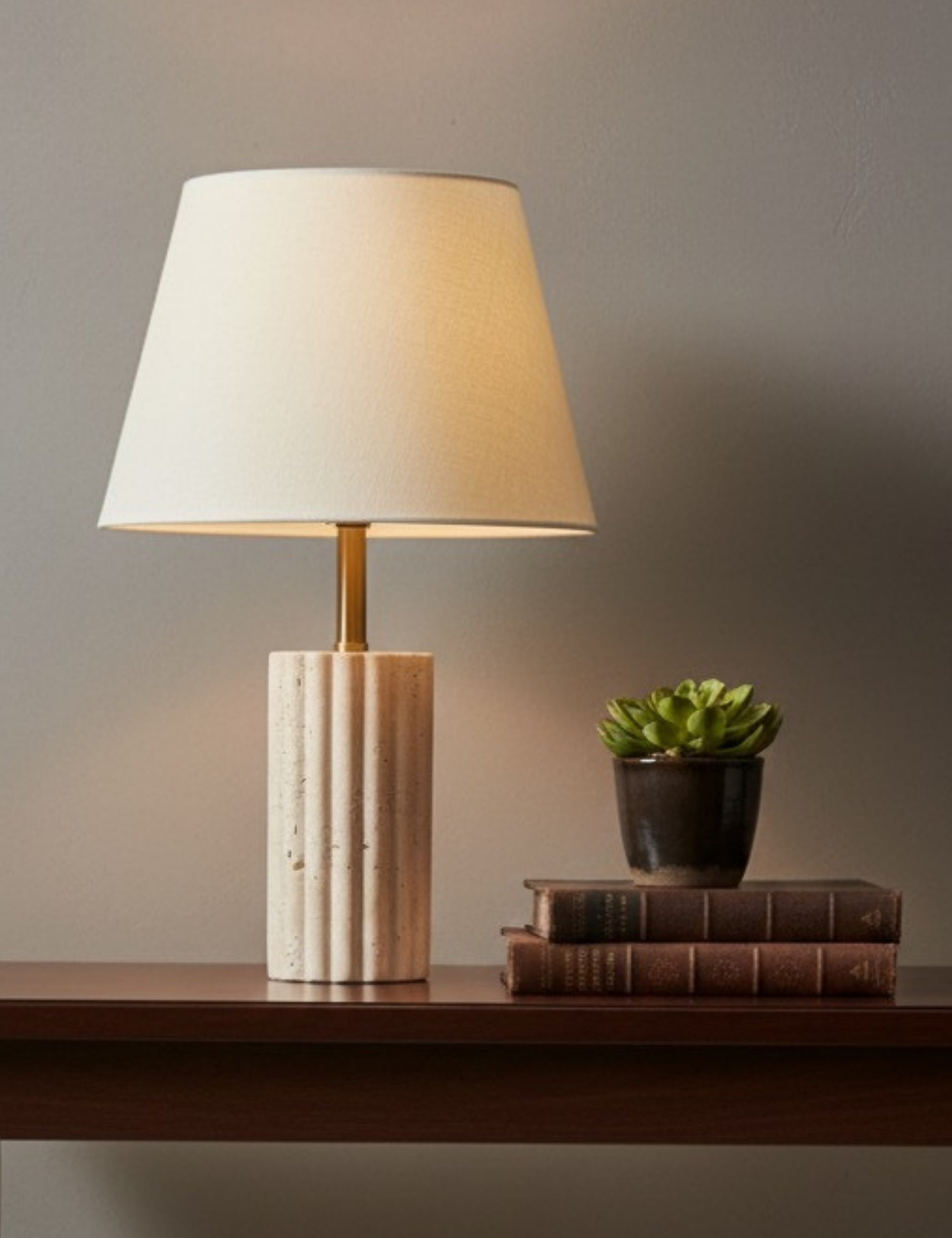 Astra Kumaş Şapkalı Traverten Abajur