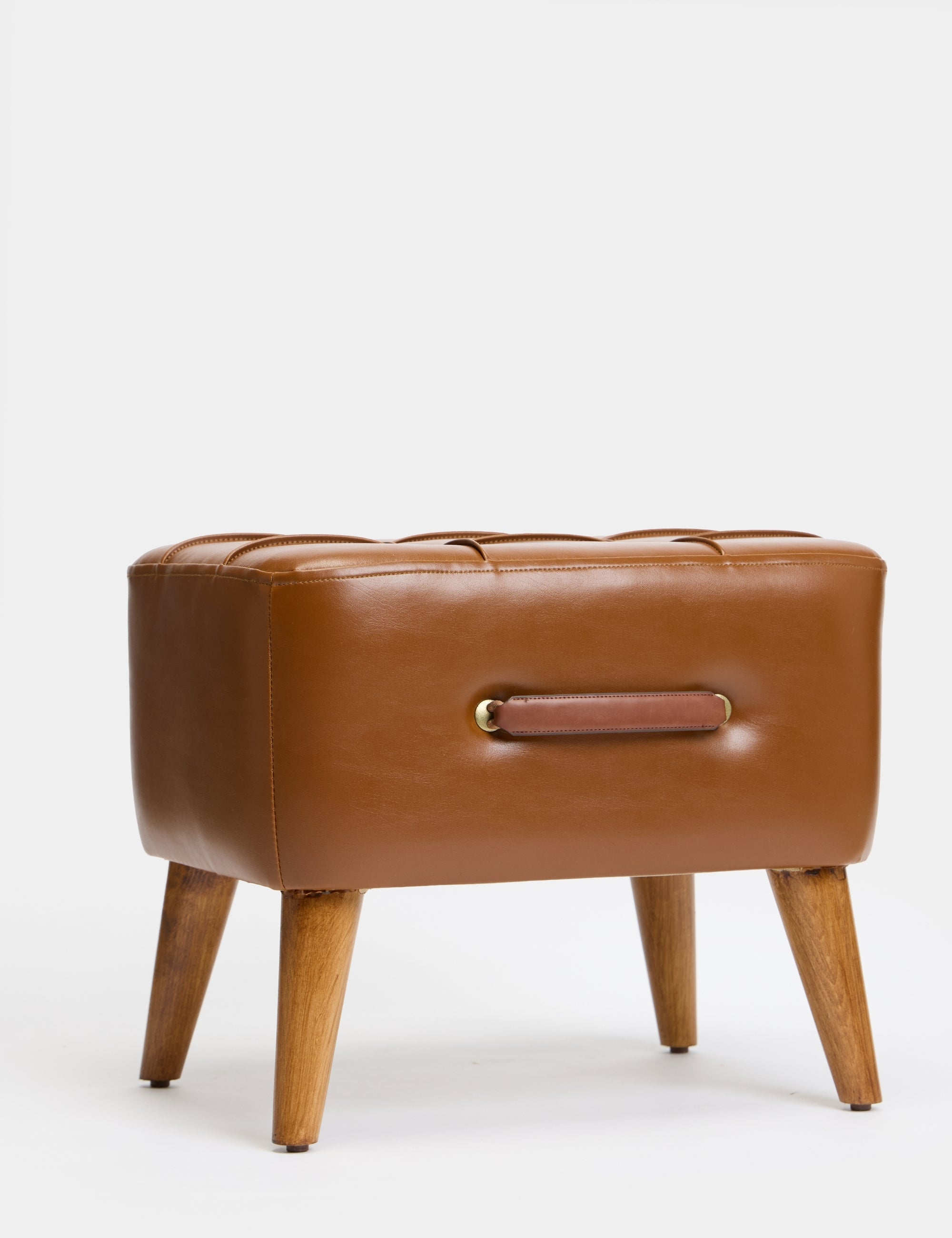 Ottocase Nostaljik El Yapımı Kapitone Deri Puf - Kahverengi